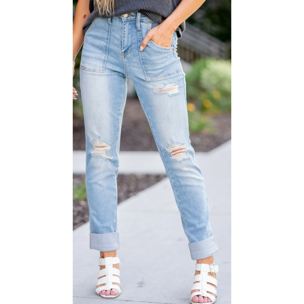 Judy Blue Jeans Womens 5/27 Weekend Wanderer High Rise Boyfriend Blue Denim Pant - Picture 4 of 12